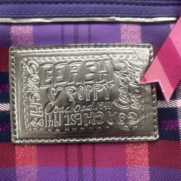 Coach Poppy Plaid Purple Pink Handbag Large gray condition - Picture 2 of 16